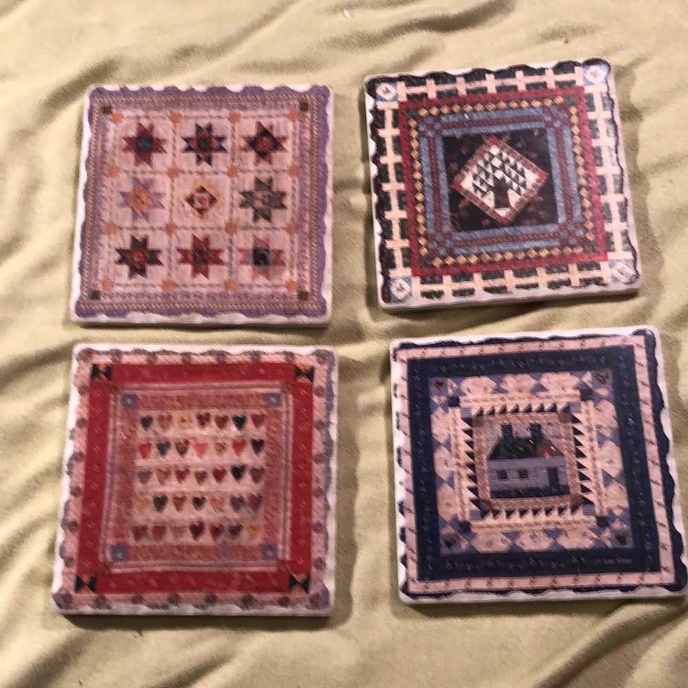 4 coasters/different quilt designs Counterart Absorbent Stone Coaster, American